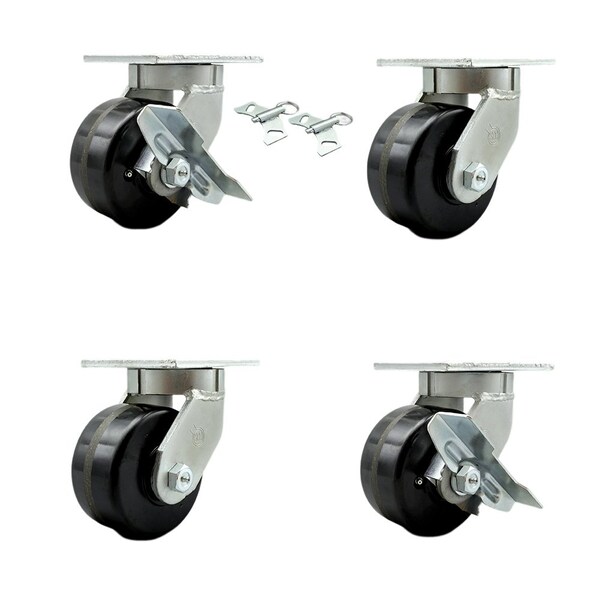 Service Caster 6'' Heavy Duty Phenolic Wheel Swivel Caster Set 2 Swivel Locks 2 Brakes, 4PK CRAN-SCC-KP92S630-PHR-BSL-2-SLB-2 - main